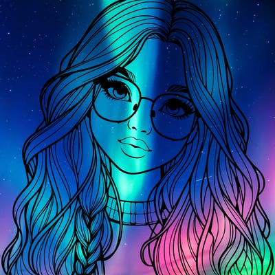 girl with long hair and freckles and glasses realistic