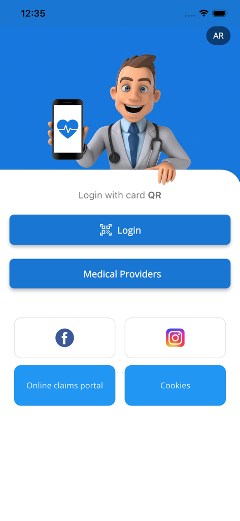 MedService Plus Krankenversicherungs-App Login-Bildschirm mit Suchfunktion für medizinische Anbieter