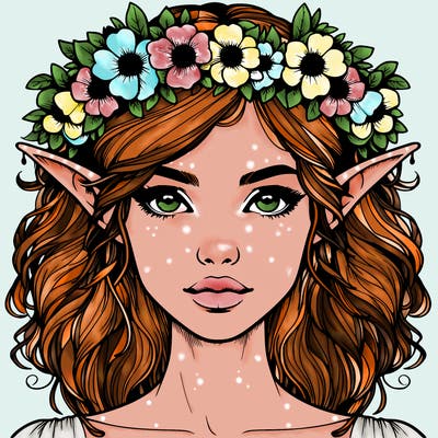 realistic female elf with flower crown