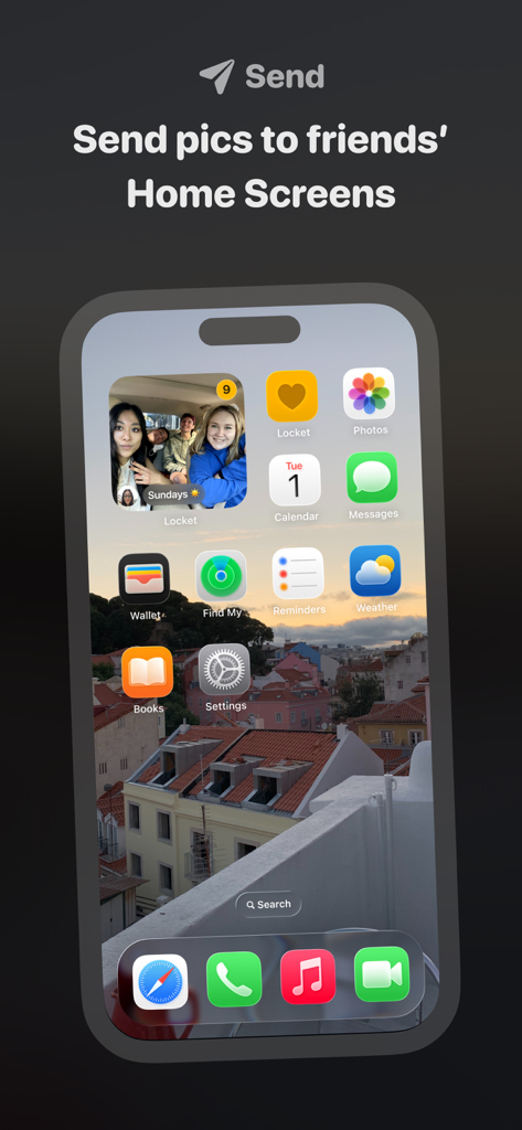 Locket Widget showing a photo from friends on an iPhone home screen