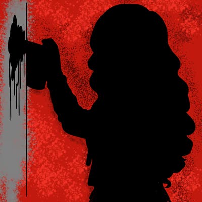 realistic girl with mask spray painting a wall