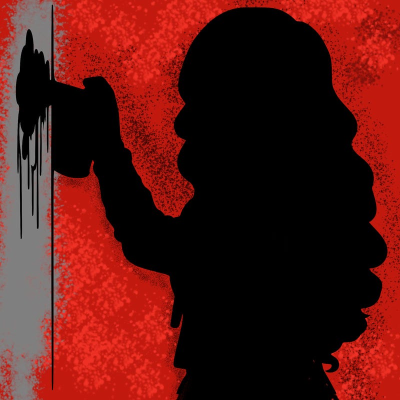 realistic girl with mask spray painting a wall