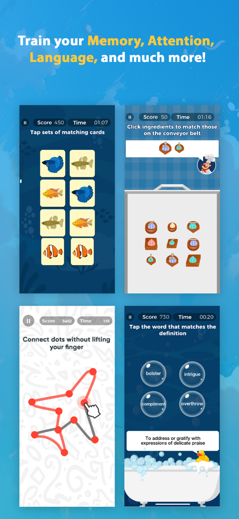 Brainwell Brain Training Games - Four cognitive training games for memory attention and language from Brainwell