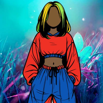 realistic girl faceless with baggy pants and a crop top