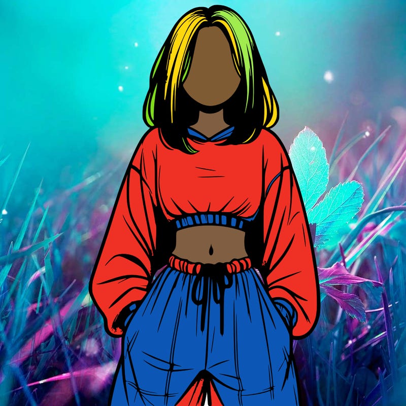 realistic girl faceless with baggy pants and a crop top