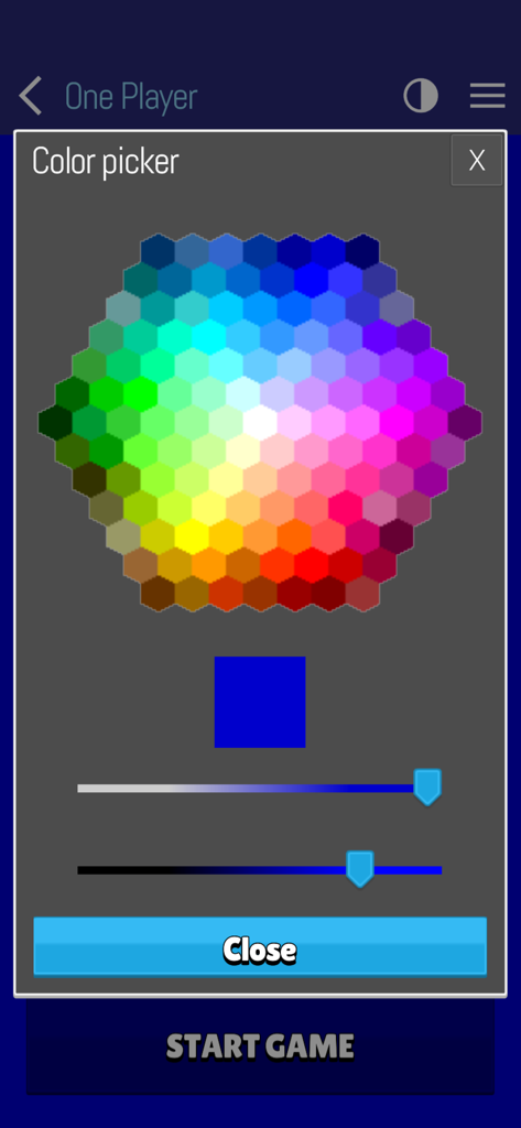 Selector de color hexagonal superpuesto para la personalización de la interfaz en el juego de cartas Chinchón