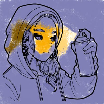a realistic girl, spray painting