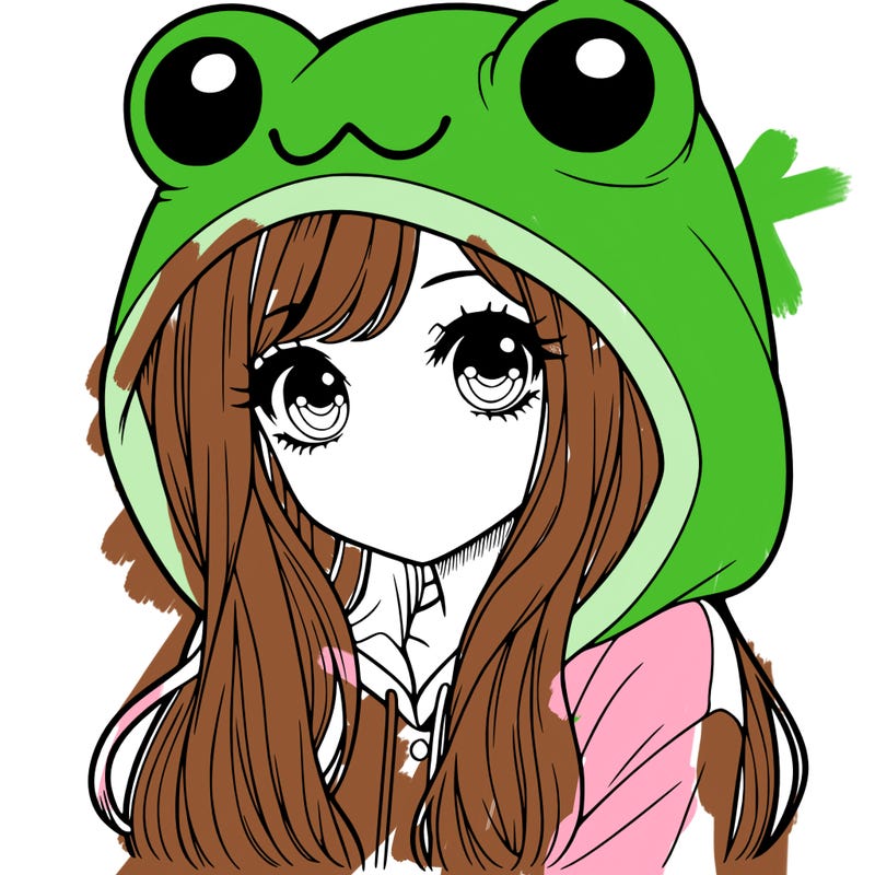 a pretty girl wearing a frog hoodie portrait with long hair