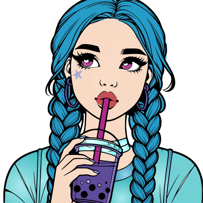 realistic girl with braided hair drinking boba