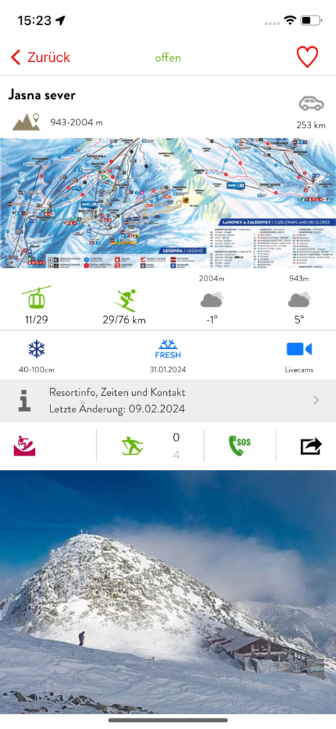 iSKI Slovakia app showing ski map and weather for Jasna resort