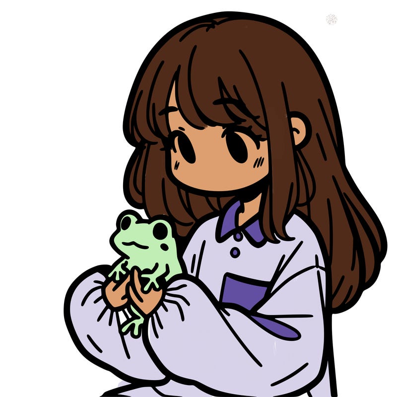girl with long hair and a oversized shirt. and she is holding a frog