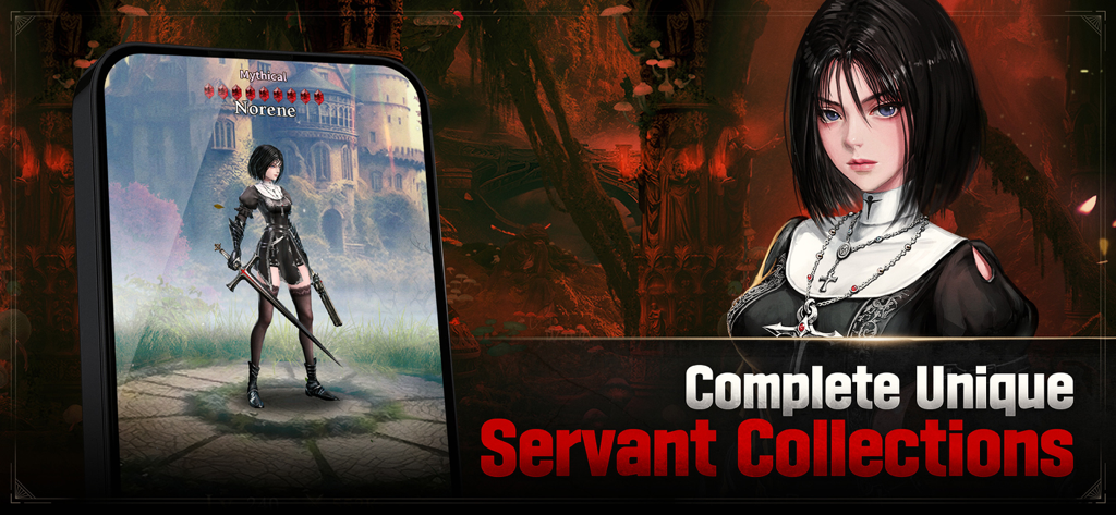 Heir of Light Eclipseの神話の召喚士ノリーン。ユニークな召喚士コレクションを完成させるというテキストが表示されている。