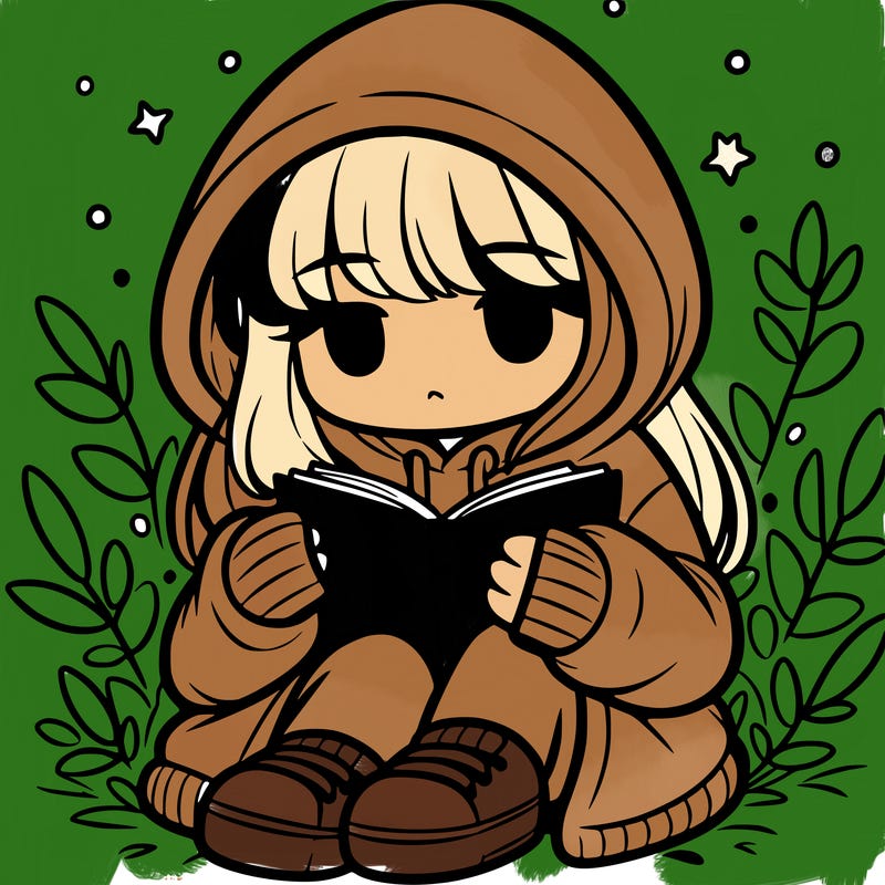 girl in oversized hoodie reading a book
