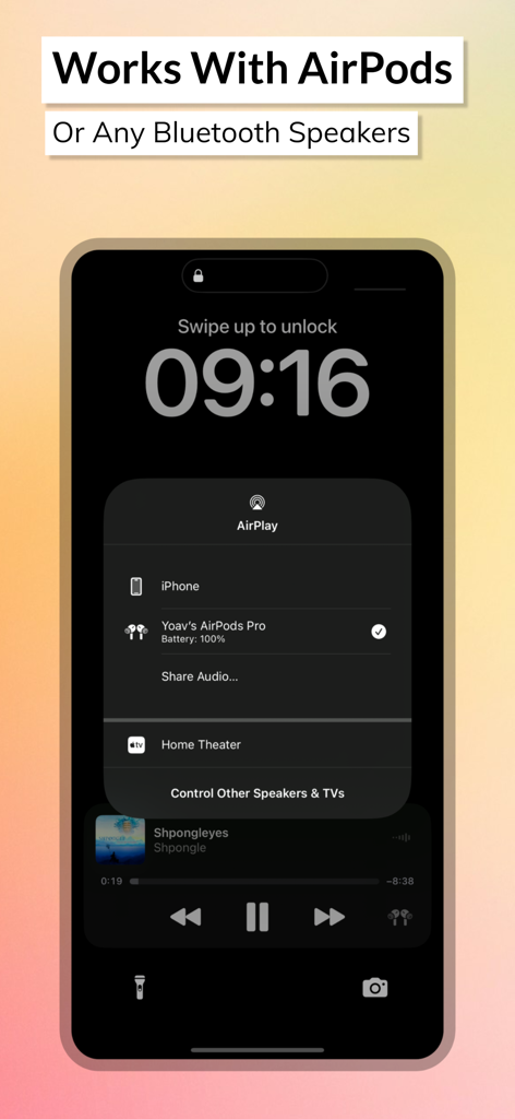 174 Player Plus - 174 Player Plus app interface showing AirPlay connection to AirPods Pro