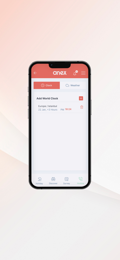 Anex Tour - Anex Tour app interface showing a world clock for Istanbul