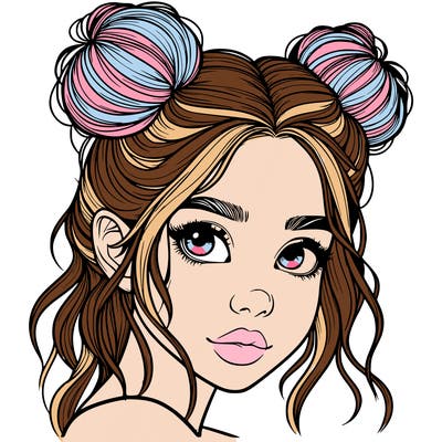 realistic girl with hair buns on her head