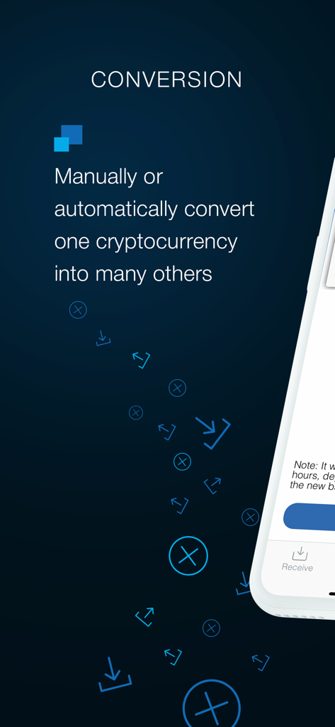 CoinPayments - Crypto Wallet - Screen showing manual and automatic cryptocurrency conversion features in the CoinPayments app
