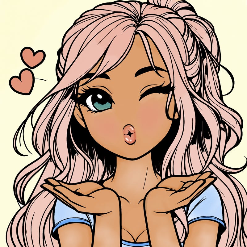 realistic girl winking and blowing a kiss while making heart hands