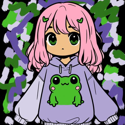 girl wearing frogging sweatshirt