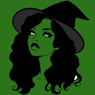 realistic witch girl with wavy hair and lips