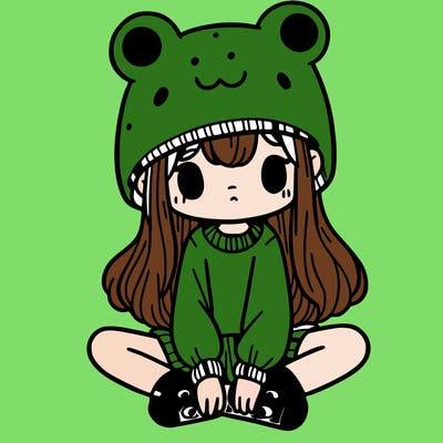 a girl wearing a frog hat and some frog socks