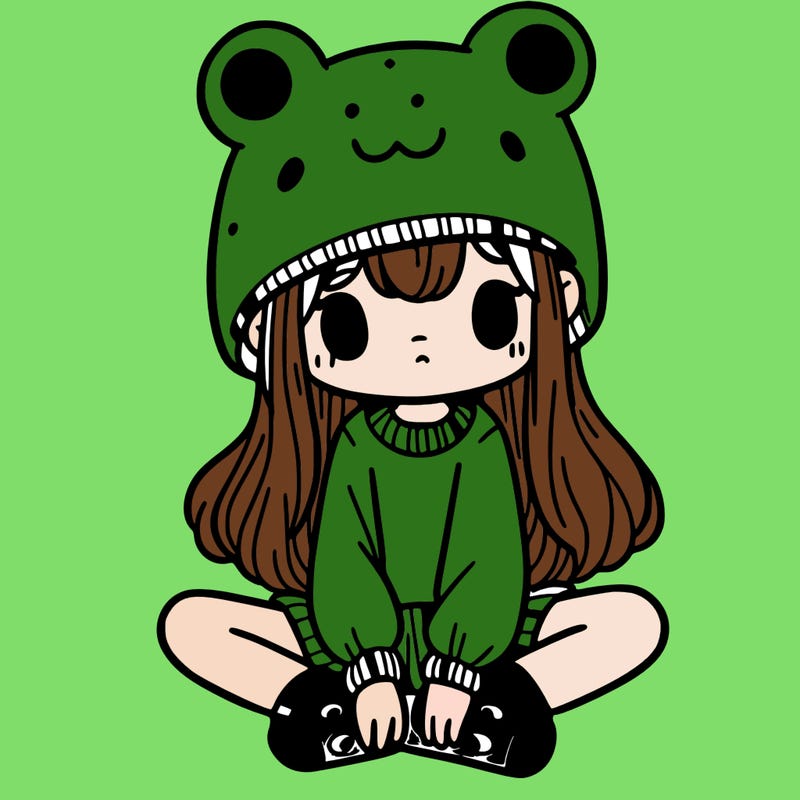 a girl wearing a frog hat and some frog socks