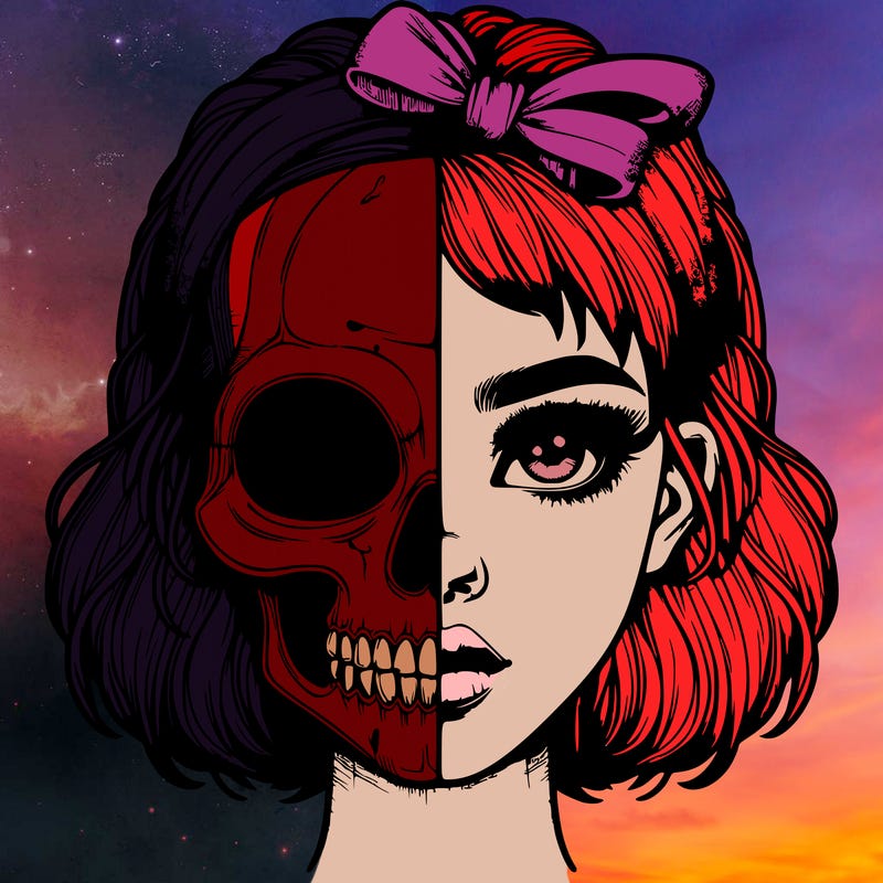realistic girl with half skull mask