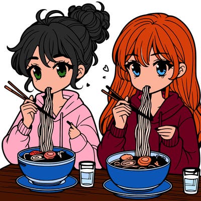girls eating ramen