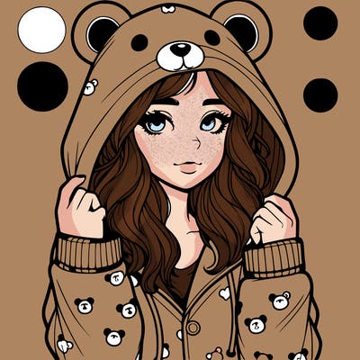 realistic girl in a animal pjs hoodie