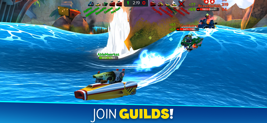 Battle Bay - Stylized ships engaging in a team-based naval battle in Battle Bay