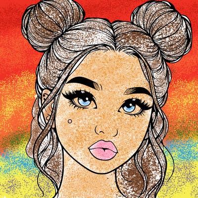 realistic girl with two buns on her hair and lips