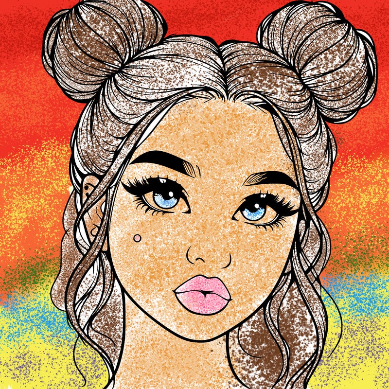 realistic girl with two buns on her hair and lips