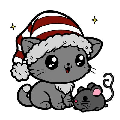a cute christmas kitten with a santa hat and a mouse