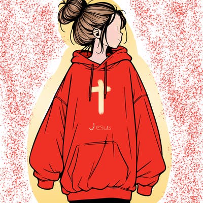 realistic girl with a oversized sweatshirt on and a bun