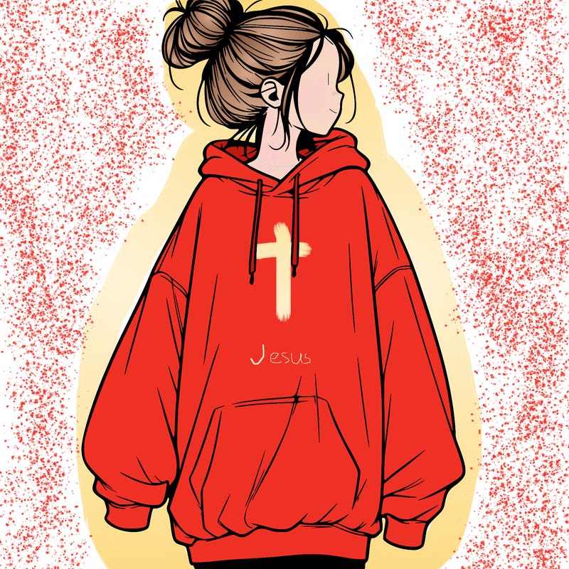 realistic girl with a oversized sweatshirt on and a bun