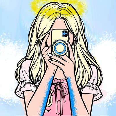 a realistic girl holding her phone taking pictures