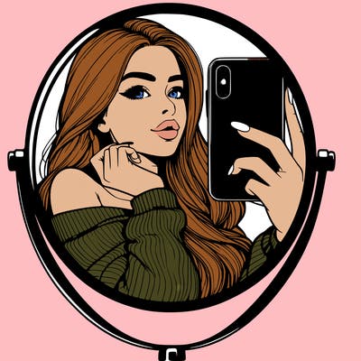 realistic girl taking mirror selfie beautiful