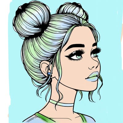 realistic girl with buns on the top of her head