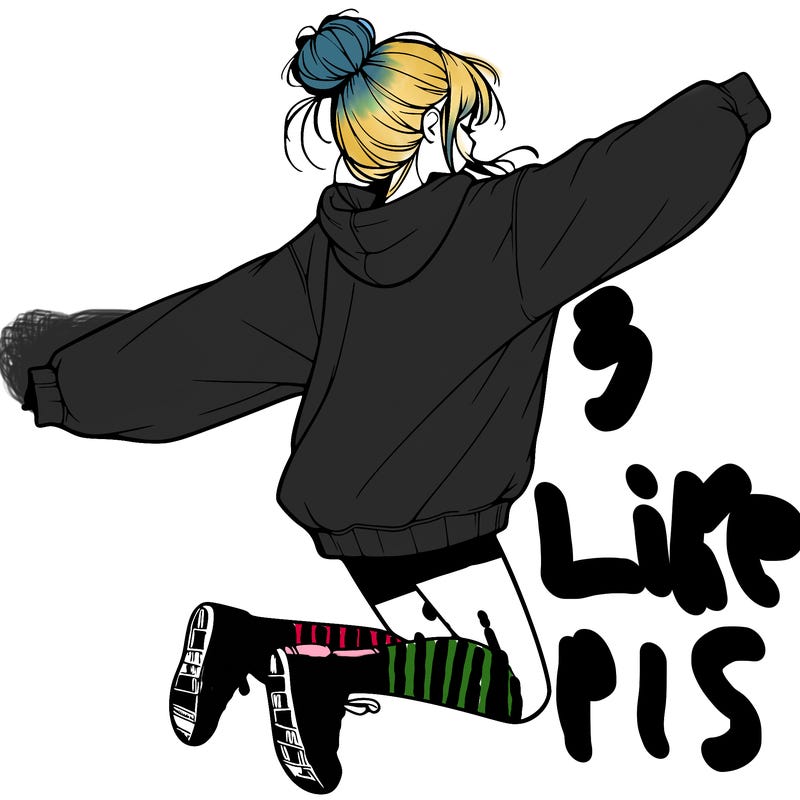 realistic girl jumping with a bun and oversized sweatshirt