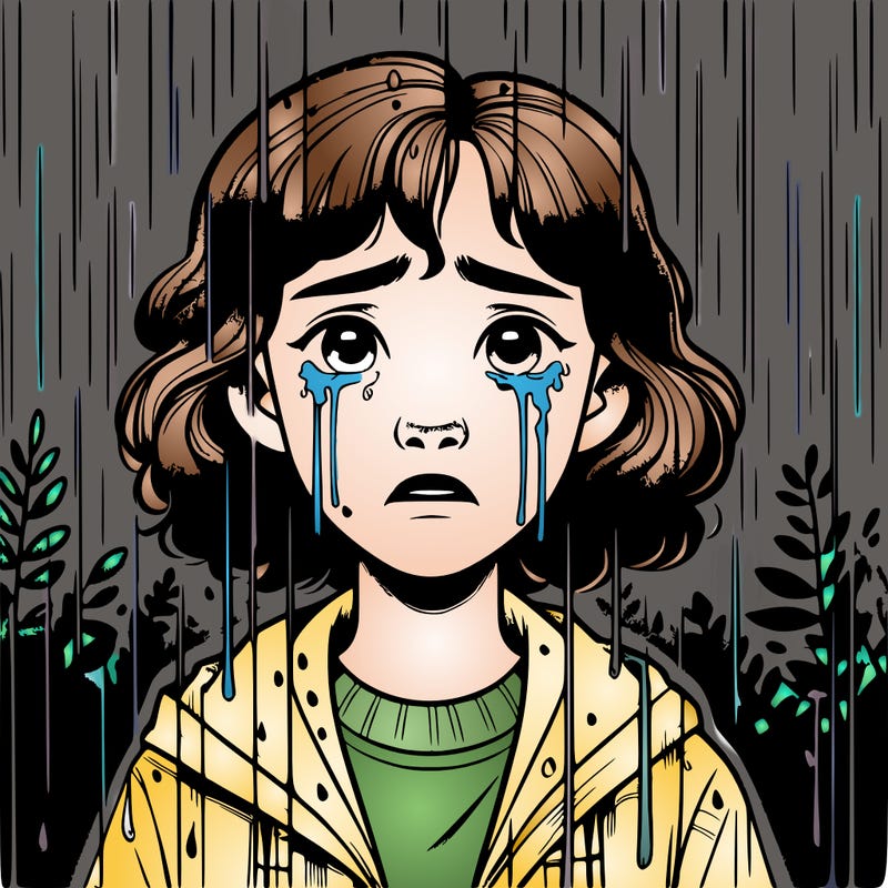 realistic girl in the rain crying