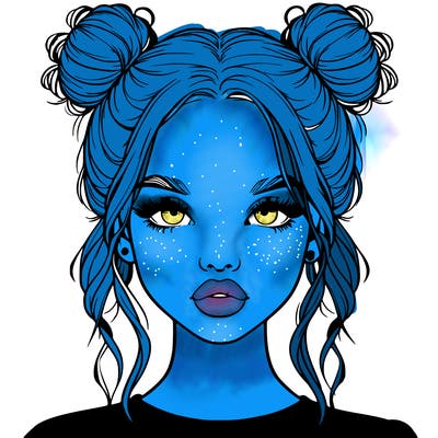 realistic girl with two buns in hair and lips