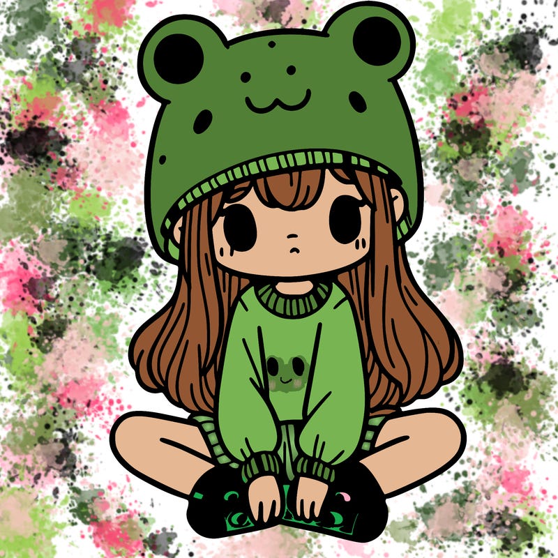a girl wearing a frog hat and some frog socks