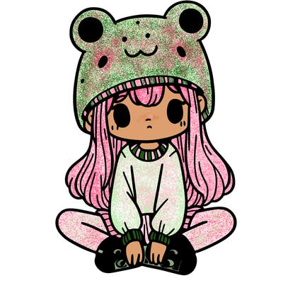 a girl wearing a frog hat and some frog socks