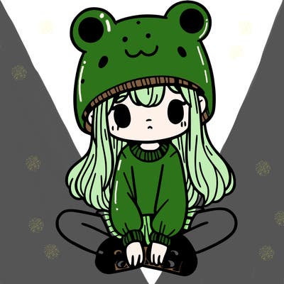 a girl wearing a frog hat and some frog socks