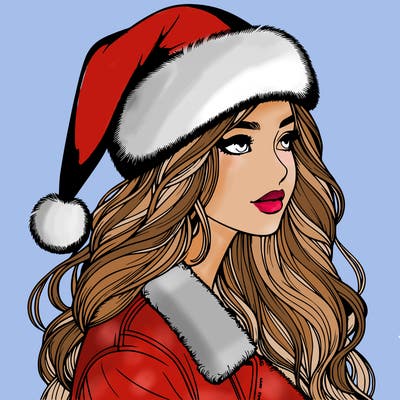 realistic girl in santa hat