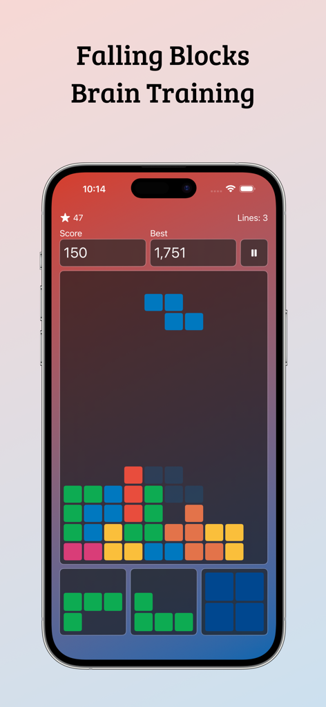 Interfaz del juego de puzzle de entrenamiento cerebral Falling Blocks en un smartphone