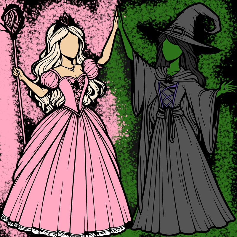 detailed realistic split of a princess and a witch