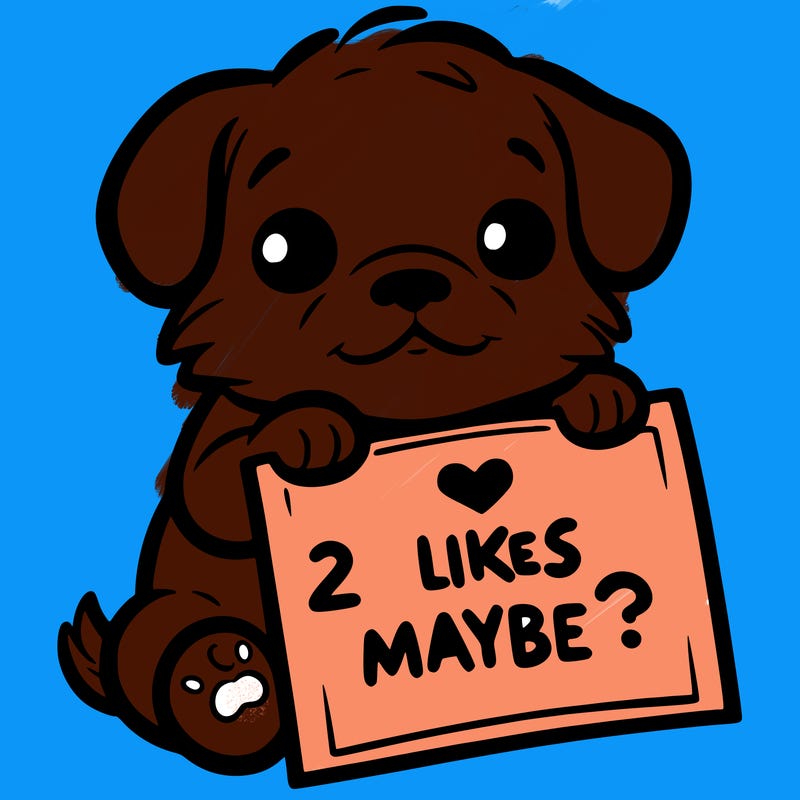 a puppy holding a sign that says 2 likes maybe?