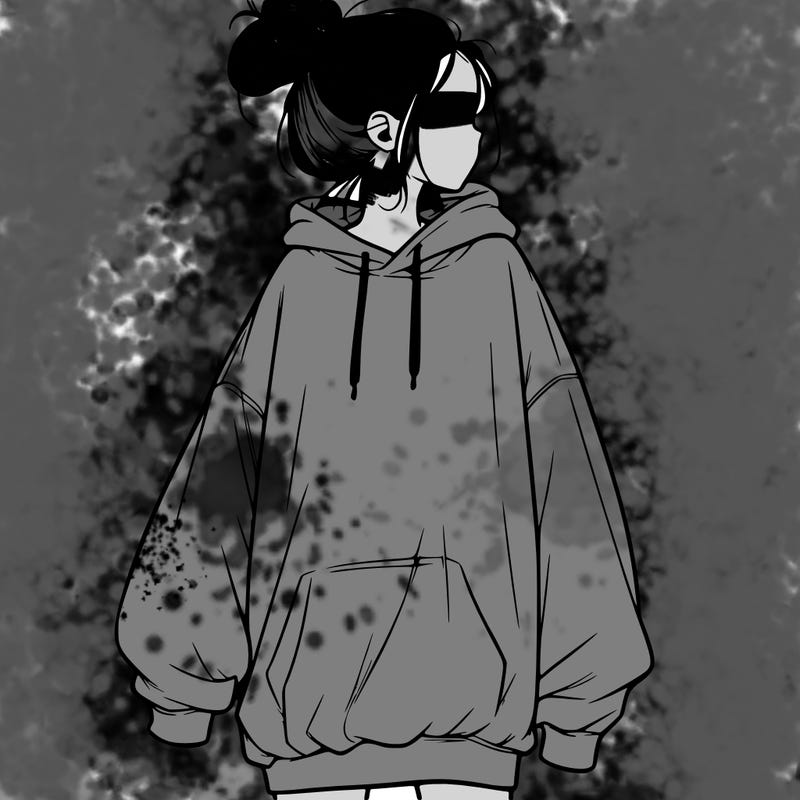 realistic girl with a oversized sweatshirt on and a bun