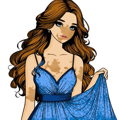 realistic girl in flowy silky prom dress